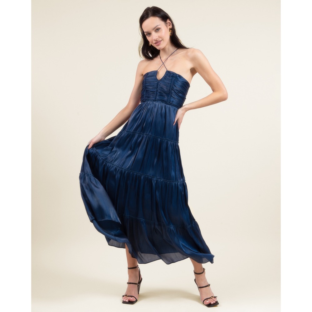 NWT o.p.t East Tiered Midi Dress in Navy - Size XS